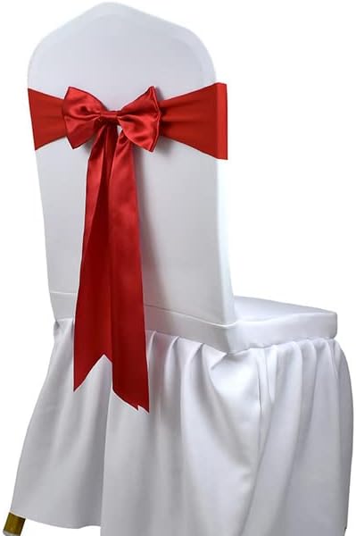 25pcs Satin Spandex Chair Sash Bands Wedding Event Hotel Decor Chair Ribbon Sash Bow Knot Tie Burgundy (Red)