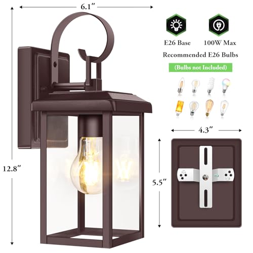 Image of BesLowe 2-Pack Outdoor Wall Light Fixtures, Modern Porch Sconces, Brown | Waterproof, Rust-Resistant, Durable Metal with Clear Glass, Standard E26 Socket, Easy to Install