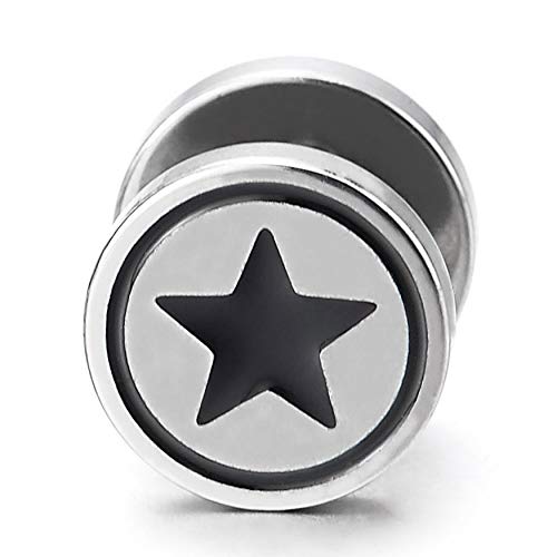 Men Women Circle Star Stud Earring Black Enamel, Steel Cheater Fake Ear Plugs Gauges Illusion Tunnel #TOP1