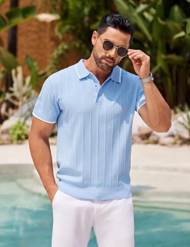 Image of COOFANDY Mens Knit Polo Shirts Short Sleeve Ribbed Textured Polo Shirt Lightweight Casual Golf Shirts Collared T Shirt