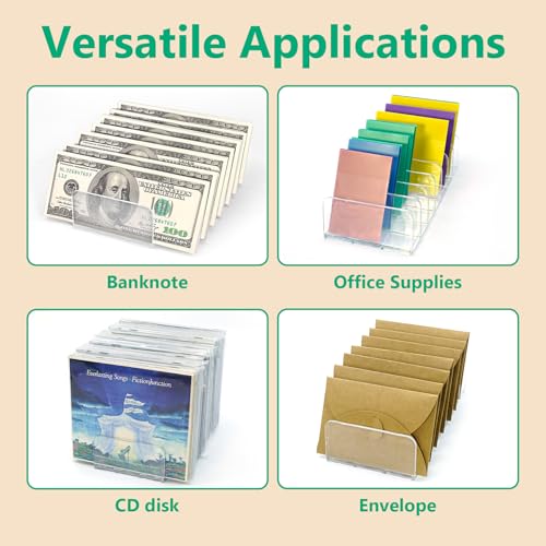 2 Packs Acrylic Mail Organizer Plastic Desk Cash Tray,7 Section Divided Vanity Organize Holder Vertical Letter Sorter for Desktop, Bill, Document, Notebook