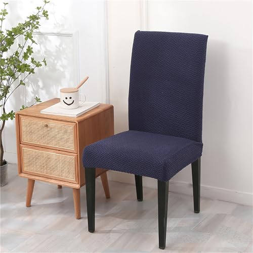 Image of House of Quirk Elastic Jacquard Chair Cover Stretch Removable Washable Short Dining Chair Cover Protector Seat Slipcover (Pack of 4, Navy Blue)