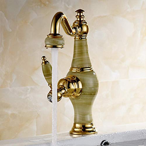 Mitigeur en laiton doré et jade véritable pour lavabo chic
