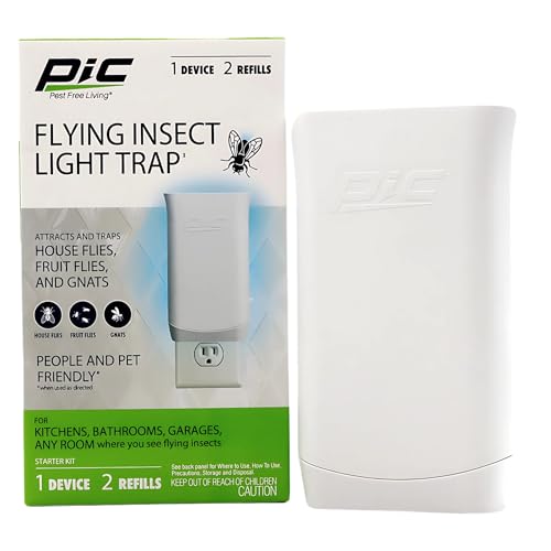 PIC Flying Insect Light Trap, Attracts and Traps House Flies, Fruit Flies, and Gnats (1 Device & 2 Cartridges)