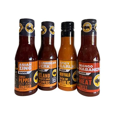 Buffalo Wild Wings Hot N' Spicy Variety Bundle: Asian Zing, Caribbean Jerk, Spicy Garlic, Mango Habanero -- 12 Ounces Each Cover
