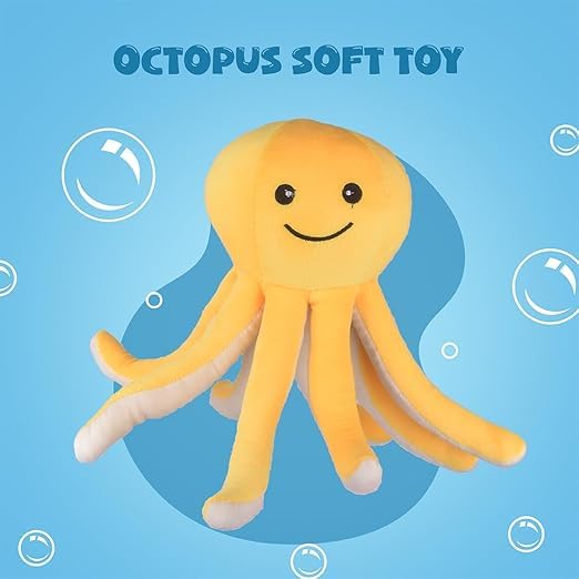 Image of Yellow Octopus Plush Soft Toy for Kids - 30cm Stuffed Animal | Cute & Cuddly Sea Animal Toy for Boys & Girls | Birthday Gift