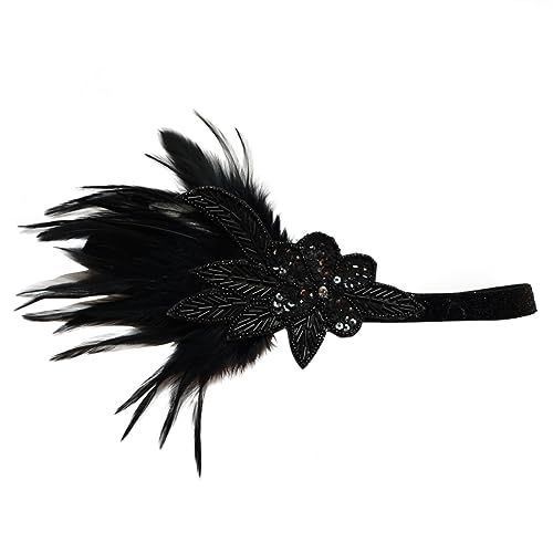 FRCOLOR Bandeau à Plumes Pour Femme Chaînette Pour Cheveux Ornement De Tête Simple Pour Fête Mariage Séance Photo Spectacle Noir