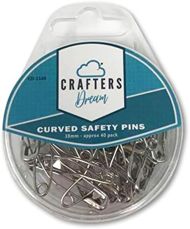 Crafters Dream Curved Safety Pins - 40 Pack. Nickle Plated, high Carbon. 38mm. Designed for Quilters. Perfect for basting Quilts with All Batting Types.