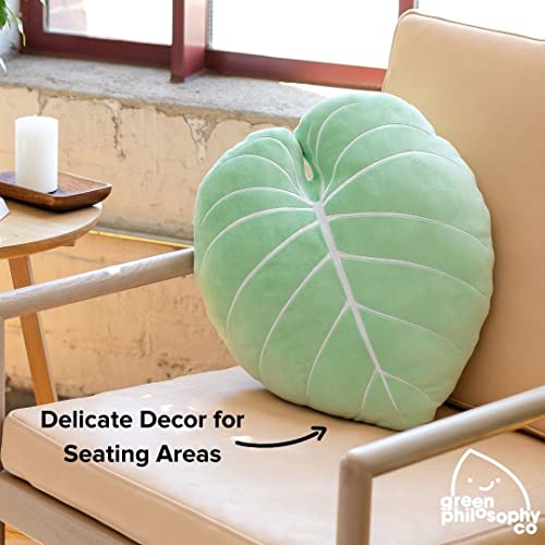 Green Philosophy Co. Philodendron Gloriosum Serene Green Leaf Throw Pillow, Decorative, Bed, Flower, Decorative, Cute Leaf Shaped Pillow Great Gift For Plant Lovers, Green Thumb Friends, And Family #TOP4