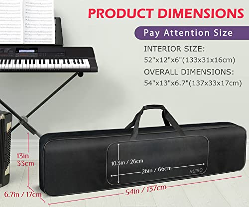 Ruibo 88 Key Keyboard Gig Bag Case for Electric Piano with 10MM Cotton Padded, Waterproof 600D Oxford Gig Bag 54\"x13\"x6.7\" / Black