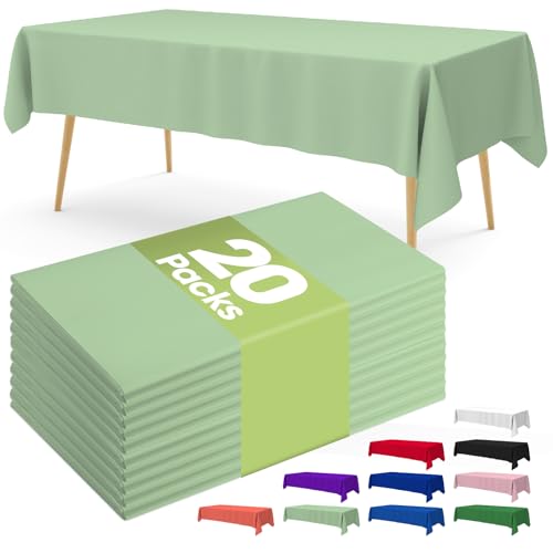 Pureegg Plastic Table Cloth Disposable 20 Pack, 54 x 108 Inch Table Cloths, Easter Party, Decorative Tablecloths, Rectangle, Light, Pastel Plastic Cover, Leakproof & Sturdy, Sage Green