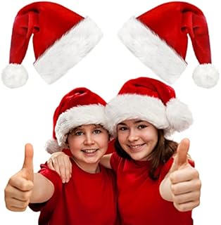 obqo Santa Hats for Kids Christmas Hats, Extra Thicken Velvet Christmas Hats Bulk for Kids, Fluffy Plush Santa Claus Hats for Kids Children Christmas Party Supplies