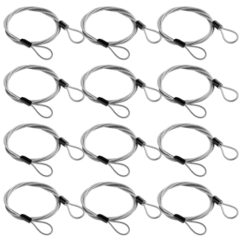 Milkary 12Pcs Stainless Steel Security Cable with Loops, 4Ft 3mm Luggage Lock Safety Cable, Braided Steel Coated Flex Bike Cable, Double Loop Anti Theft Wire Lock Cable for Travel Locking