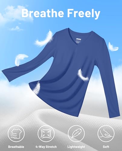 Image of MAGCOMSEN Sun Shirts for Women Long Sleeve SPF Shirt V-Neck UPF 50+ UV Prontection Quick Dry Top for Workout Hiking Swim