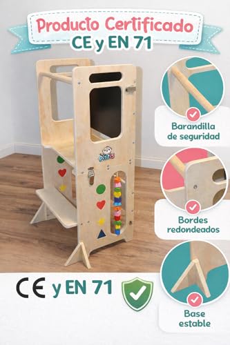 Miniatura 3 de Torre De Aprendizaje Montessori 4 En 1 Pitifis Torre De Aprendizaje Para Niños Con Pizarra Y Escritorio Taburete Cocina Infantil De Madera Diseño Estable Y Seguro 90 X 31 X 45 Cm