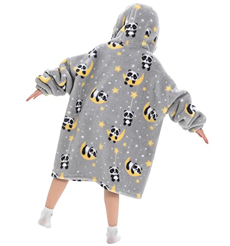 Yaomei Boy Girl Blanket Sweatshirt Hoodie, Winter Warm Soft Oversized Hoodie Wearable Blanket For 3-8 Years Old (Panda) #TOP1