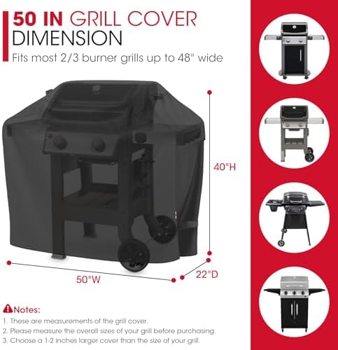 UNICOOK BBQ Cover 50 Inch, Heavy Duty Waterproof Housse BBQ, Special Fade and UV Resistant Outdoor Barbecue Grill Cover, Barbecue Accessories Compatible for Weber Char-Broil Brinkmann and More