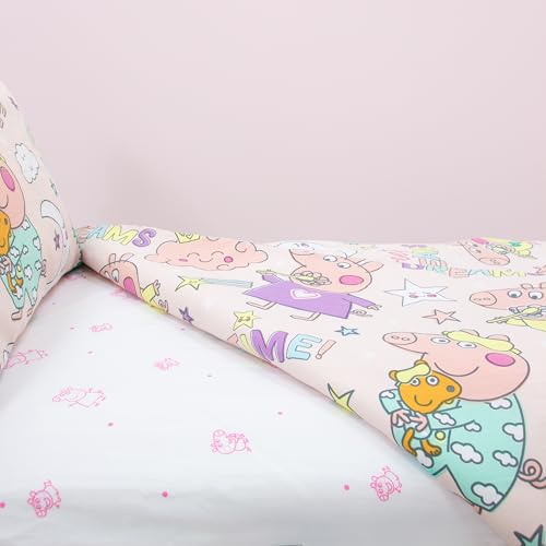 Miniatura 2 de Peppa Pig Sábana Bajera Oficial Junior Diseño Prancer Diseñada Para Camas Infantiles Poliéster Suave Con Borde Elástico Dormitorio Infantil Rosa Y Blanco