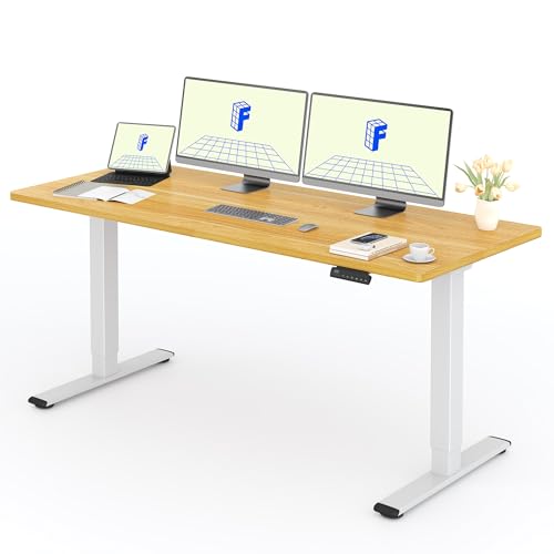FLEXISPOT Bureau Assis Debout avec 2 Moteurs, 180x80 Une Pièce, 100kg Charge, Bureau Debout Réglable en Hauteur Électrique, Panneau de Contrôle à Fonctions Mémoires(Blanc+ Érable)