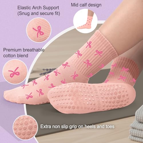 Image of Pilates Socks for Women, Non Slip Grip Socks for Yoga, Barre, Hospital, Grippy Socks Womens Gifts, 4 Pairs