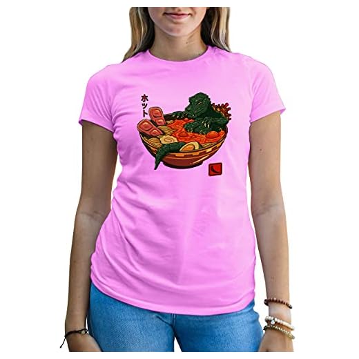 Spicy Lava Ramen King Godzilla T-Shirt Rose För Kvinnor Size XXL