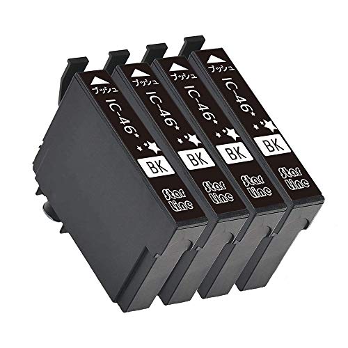 ICBK46 Epson エプソン 互換 インクカートリッジ 46 IC-46 IC46 BK 黒色4本セット ブラック 増量タイプ 残量表示機能 2年保証…