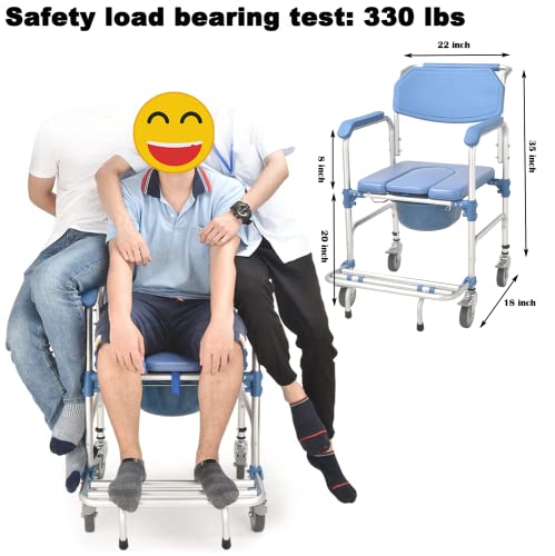 Tonchean Shower Chair On Wheels Shower Wheel Chair Bath And Toilet Shower Seat Waterproof Potty Chair With Wheels Rolling Commode Chair 330 Lbs Loading Bedside Commode Chair #TOP5