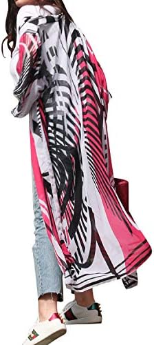 Women Chiffon Swimwear Cover up Swimsuit Bikini Stylish Loose Beach Cover up (One Size, Black and Red Strip)