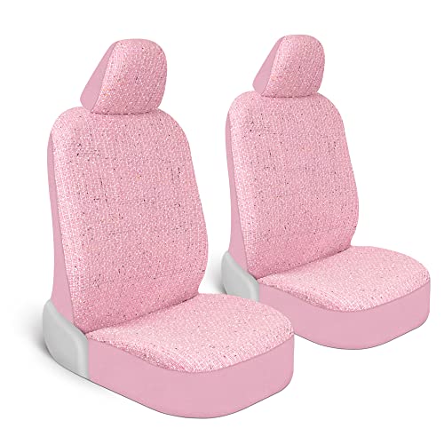 Carbella Sequin Tweed Bling Car Seat Covers, 2 Pack Pink Seat Covers For Cars With Multicolor Detail, Cute Automotive Interior Protectors For Trucks Van Suv, Car Accessories For Women #TOP3
