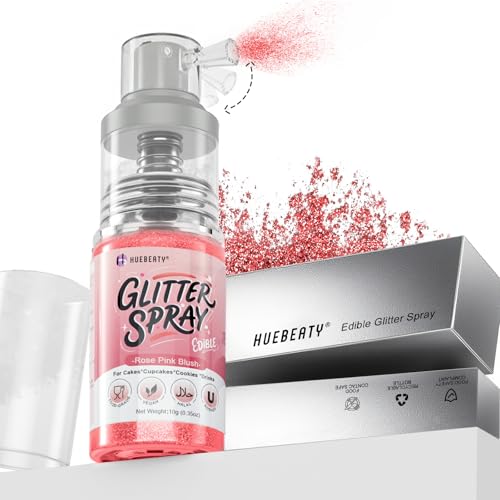 HUEBEATY Pink Edible Glitter Spray for Cakes â€“ 10g Food Grade Luster Dust Spray for Cocktails, Drinks, Cupcakes, Cookies, Strawberries & Chocolate Decorating â€“ Edible Cake Glitter Dust ( Pink Edible Glitter)