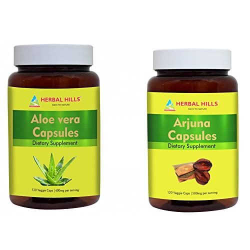 Herbal Hills Aloe Vera Capsules/Aloe Barbadensis And Arjuna Capsules Each 120 Count Combo (Pack Of 2) #TOP19