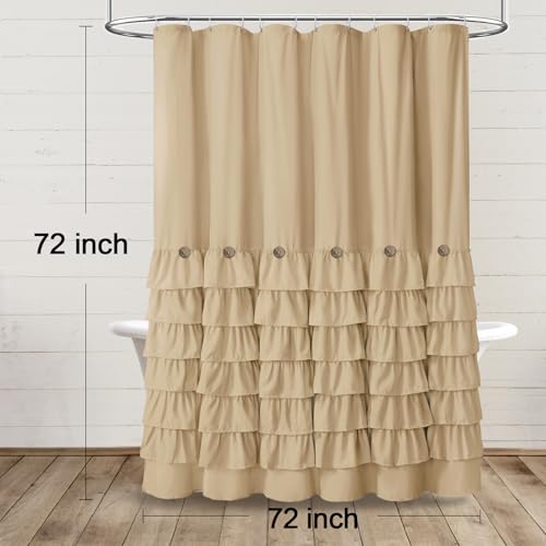 NDDYCU Ruffle Farmhouse Shower Curtain, Beige Vintage Shower Curtains for Bathroom Fabric Cute Rustic Cloth, 72" W X 72" L Inch by NDDYCU - Used condition - Image 7