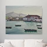 AMANUO Albert Marquet Peinture à l'huile sur Toile Peinte à la Main 120X95 cm Paysage Marin Tableau Enroulé - Barques À Ciboure D5268