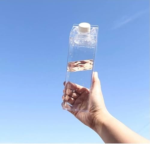 Fanovo Clear Milk Carton Water Bottle, Aesthetic Water Bottles Square Milk Storing Containers Reusable Water Tumbler Cute Kawaii Water Bottle #TOP4