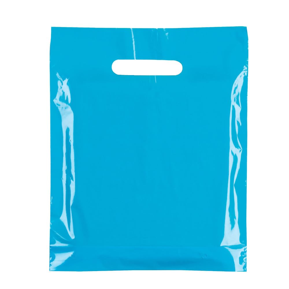 100x HEAVY DUTY STRONG COLOURFULL PLASTIC CARRIER PATCH HANDLE BAGS, PARTY, BOUTIQUE GIFT BAGS (Sky Blue, LARGE (22" X 18"+4))