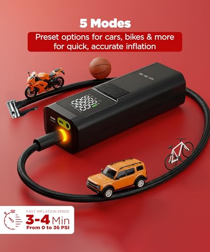 Image of AirMatrix W70 Pro Tyre Inflator 12000mAh Battery, Digital Gauge, Fast Inflation, Max 150 PSI Powerful Cordless Air Pump with Power Bank LED for Car, SUV, Trucks, Bike, Cycle & Sports Balls