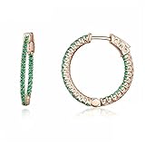 Pendientes de aro de moda con incrustaciones texturizadas de circonita verde en plata esterlina para mujer