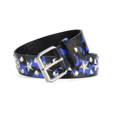 Star Studded Rivet Camouflage Belts Y2K Punk Hip Hop Faux Leather Grommet for Cosplay for Men Women4