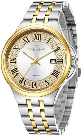 Daniel Hechter Paris Louise Collection Analog Watch for Men with Round Sunray Dial, Crystal Accents, Roman Numerals, Date Display & Stainless Steel Strap - DHM1047-22