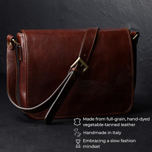 Image of Time Resistance Leather Messenger Bag for Men, Handmade Crossbody Bag, Shoulder Bag Made in Italy