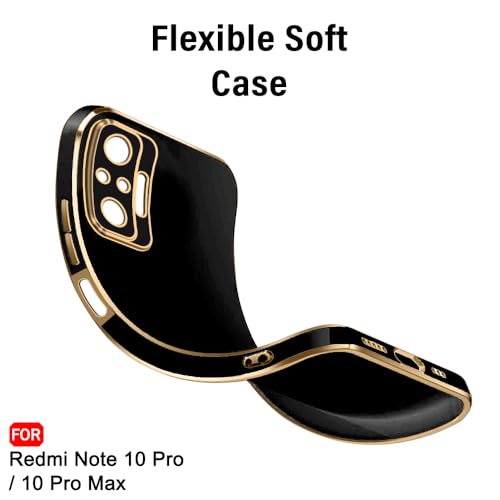 Image of TheGiftKart Luxurious Golden-Plated Back Cover Case for Mi Redmi Note 10 Pro /Pro Max | Raised Lips for Camera & Screen Protection | ShockProof Design | Stylish Back Case Redmi Note 10 Pro (TPU, Black)