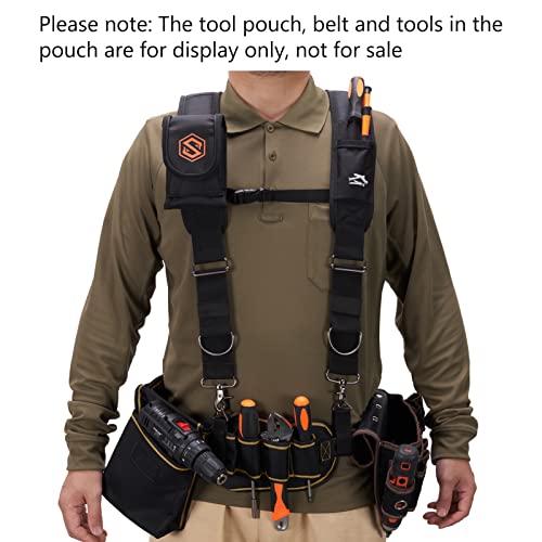 Savawade Tool Belt Suspenders Heavy Duty 4 Point Padded Adjustable Shoulder Strap With Detachable Phone Pouch #TOP1
