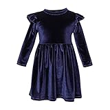 Generisch Samtkleid für Mädchen Kleider Elegante Partykleider mit Rüschen Kleid Einfarbig Prinzessinkleid Casual Schulkleid Langarm Mädchenkleid Klassische BaumwollKleid Leicht Freizeitkleidn