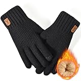 [SLEEPSINERO] 防寒手袋 メンズ スマホ対応手袋 【40℃恒温蓄熱・つま先まであったか裏起毛】 極厚 暖かい ふわふわ 保温 伸縮性 防風 タッチパネル ニット てぶくろ 冬 秋 (ブラック)