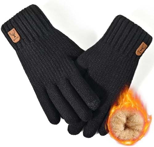 （09:30時点） [SLEEPSINERO] 防寒手袋 メンズ スマホ対応手袋 【40℃恒温蓄熱・つま先まであったか裏起毛】 極厚 暖かい ふわふわ 保温 伸縮性 防風 タッチパネル ニット てぶくろ 冬 秋 (ブラック)