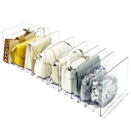 VERONLY 2 Pack Purse Organizer for Closet, 10 Layers Acrylic Shelf Dividers, Adjustable Purse Wallet Bag Divider, Handbag Separator Organizers for Office, Bookshelf, Bedroom
