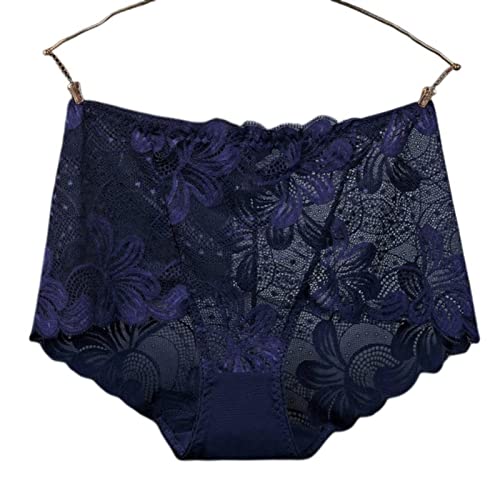 Culotte haute taille en dentelle pour femme en lot de 3 noirs et bleus XL