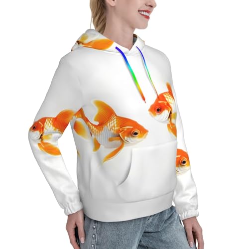 Sweat à capuche poisson rouge mignon imprimé pull ajusté femme EdWal