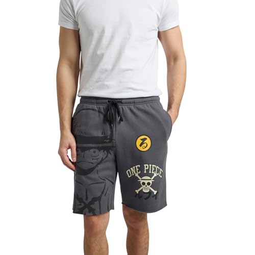 Bioworld One Piece Luffy Mens Gray Cotton Fleece Lounge Shorts -Large