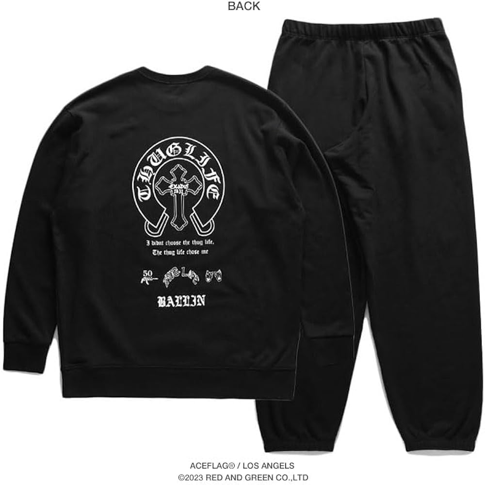 Amazon | [エースフラッグ] 上下セット 長袖 メンズ 黒 大きいサイズ  